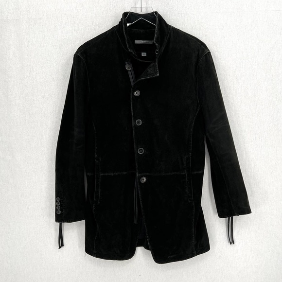 JOHN VARVATOS Jacket Mens Adult 50 Black Goat Suede Coat Button Up Slim Fit - Picture 2 of 16